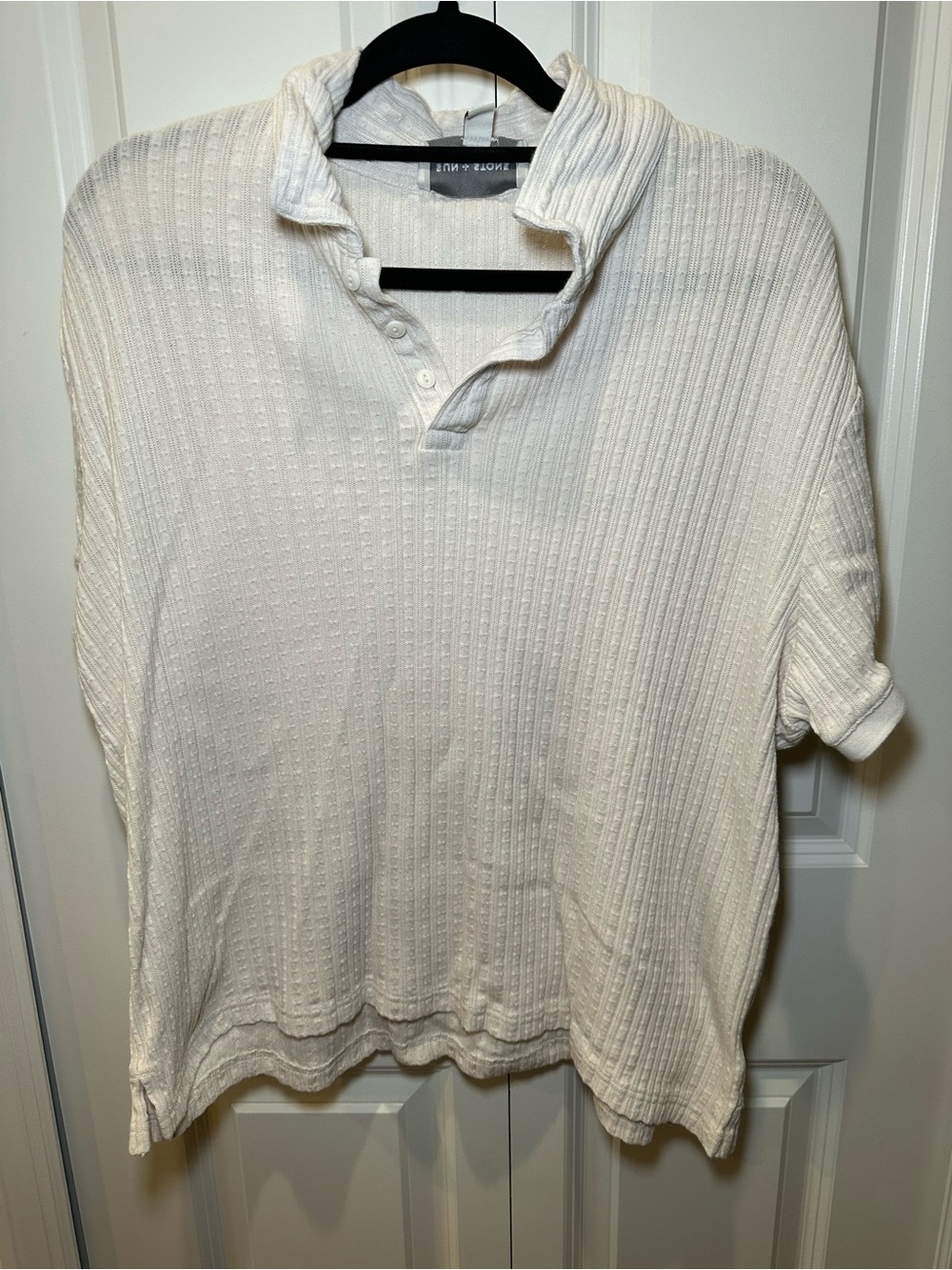 Sun + Stone Men’s Beige Textured Short-Sleeve Polo 100% Cotton